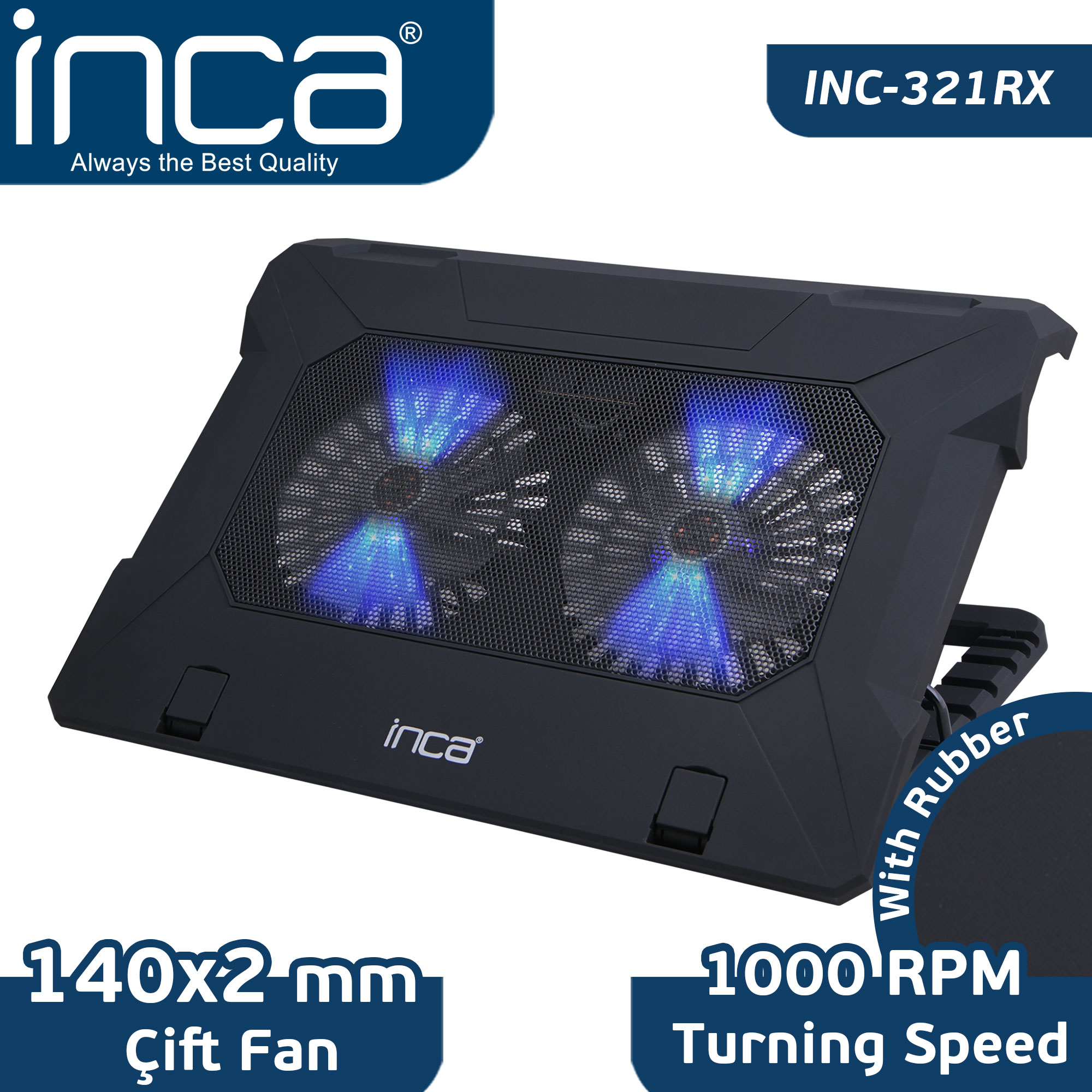 INCA INC-321 RX Ergonomik Çift Fan, Stand, Sessiz Laptop Soğutucu Siyah