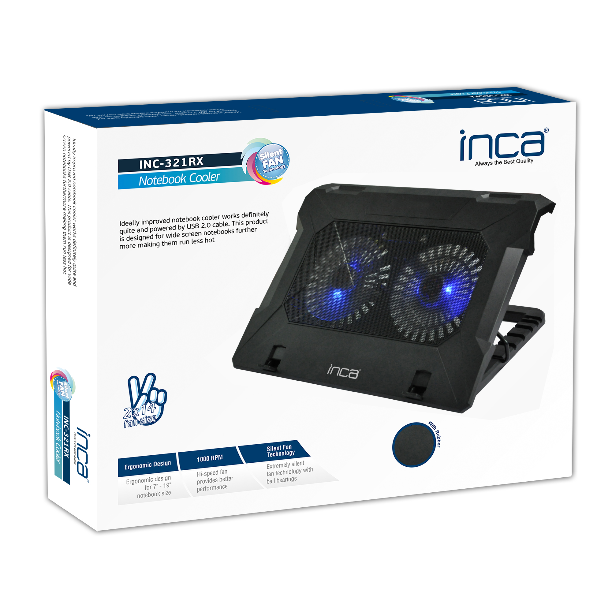 INCA INC-321 RX Ergonomik Çift Fan, Stand, Sessiz Laptop Soğutucu Siyah