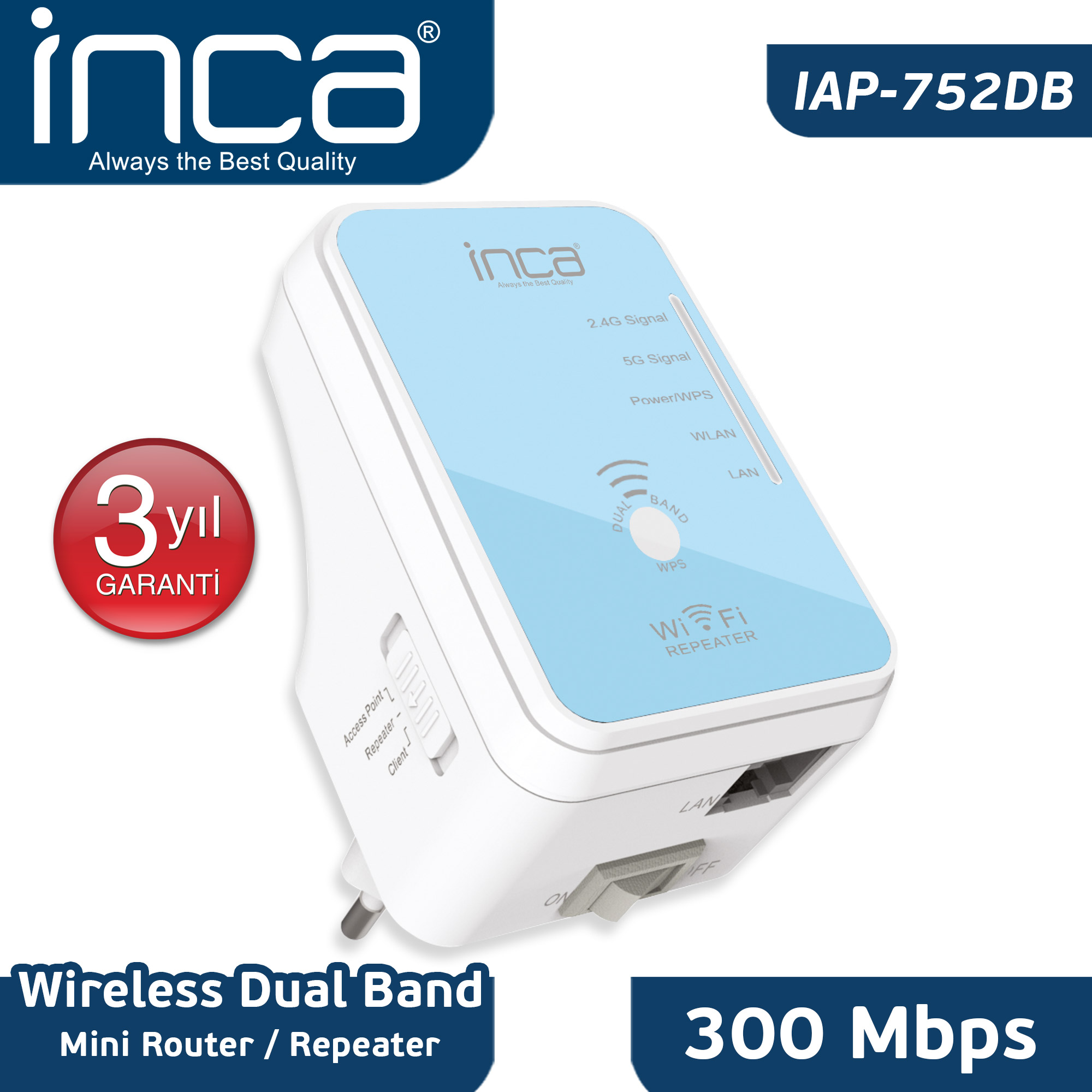 INCA IAP-752DB Wireless 300 Mbps 5 GHz Dua lBand Mini Router/Repeater