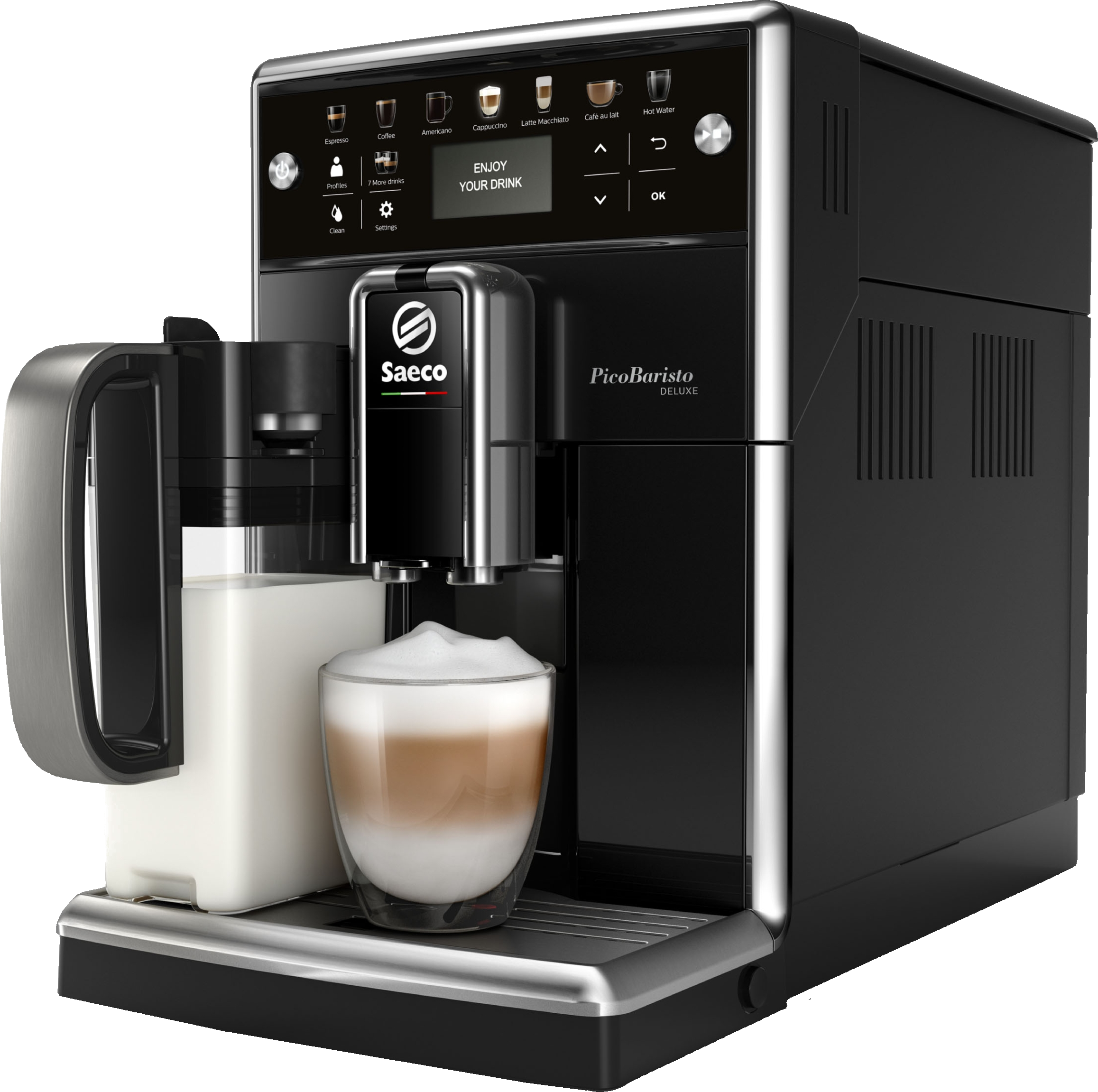 SAECO Kaffeevollautomat PicoBaristo Deluxe SM5570/10, klavierlack-schwarz Kaffeevollautomat (Klavierlack/Schwarz, Keramikmahlwerk, 15 bar, integrierter Milchbehälter)