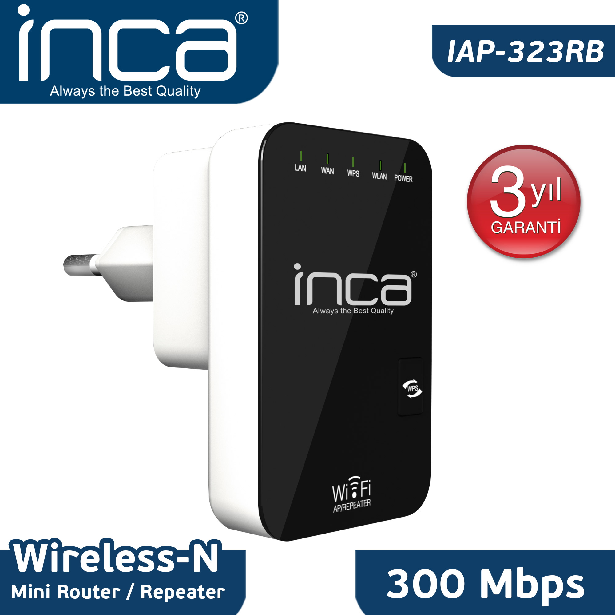 INCA IAP-323RP 300 Mbps 2.4 Ghz Wirelessn Mini Router/Repeater