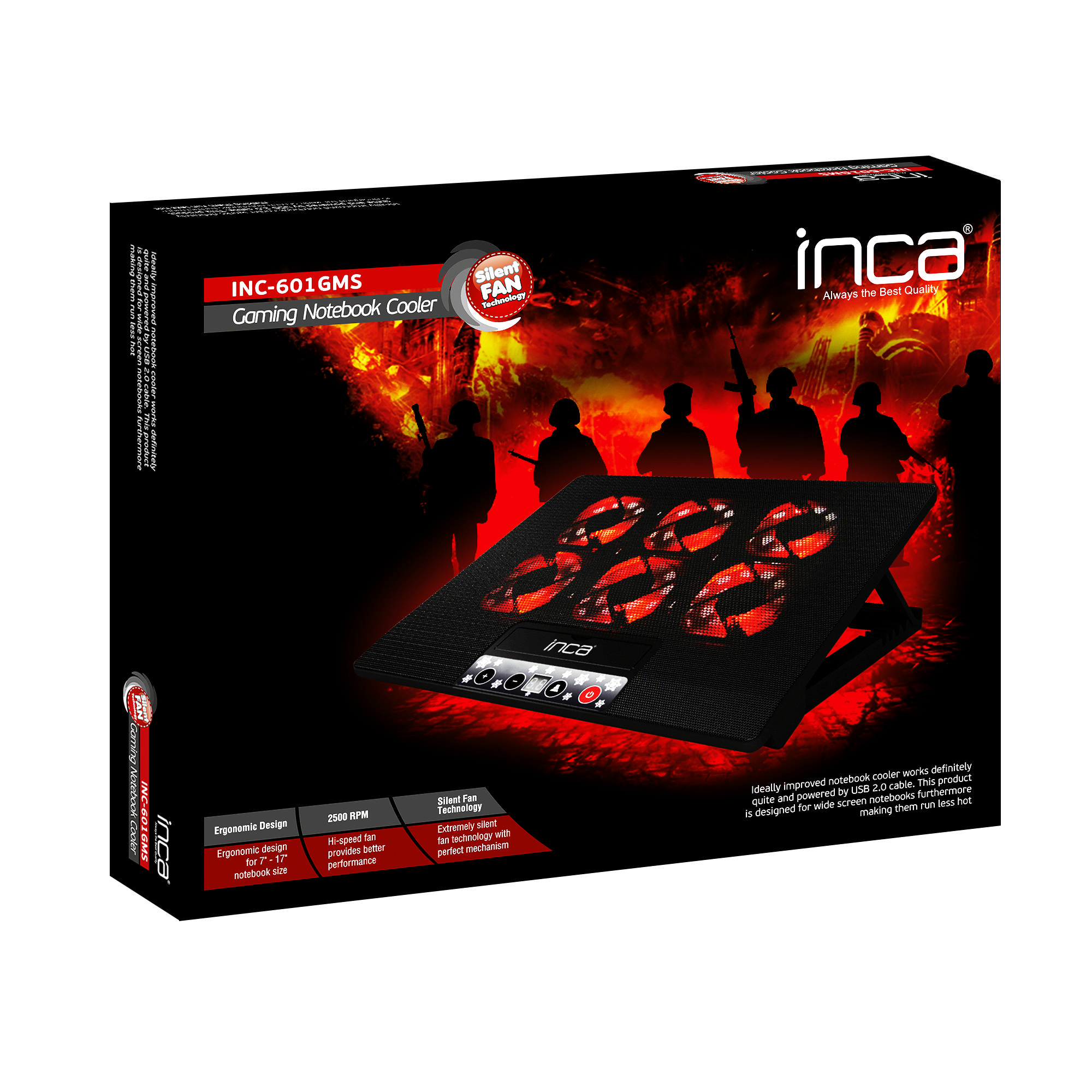 INCA INC-601GMS 6X Fan Kontrol Panel 7"-17" 6 Kademeli Gaming Laptop Soğutucu