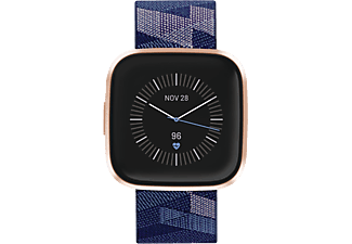 FITBIT Versa 2 Special Edition - Smartwatch (Gewebearmband in Jacquardmusterung:  S und L, Klassisches Armband: S und L, Gewebe, Silikon, Marineblau & Rosa/Kupferrosé)