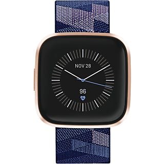 FITBIT Versa 2 Special Edition - Smartwatch (Cinturino in tessuto jacquard: S e L, cinturino Classic: S e L, Tessuto, Silicone, Blu marino & rosa/Rame rosa)