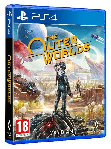 Portada del juego 'The Outer Worlds' para PS4, con personajes en un entorno espacial.