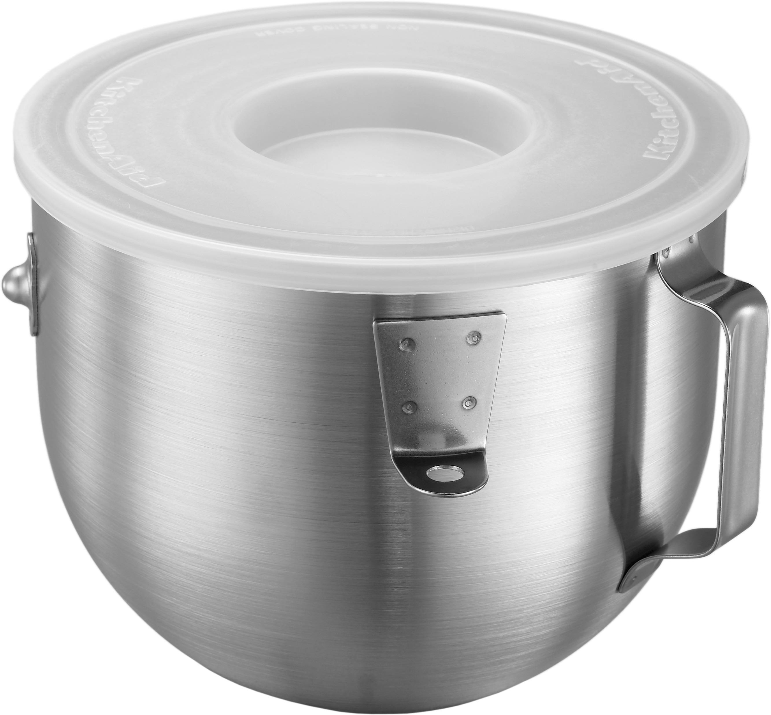 Edelstahl-Rührschüssel mit Deckel und Griff.