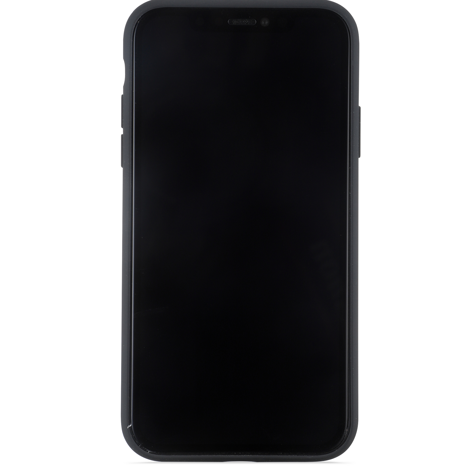 Schwarzes iPhone mit leerem Bildschirm.