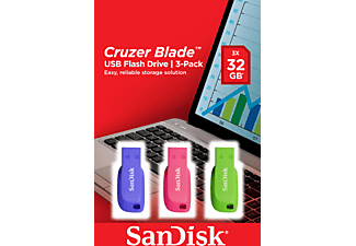 SANDISK Cruzer Blade USB-Stick, 32 GB, Violett, Pink, Grün
