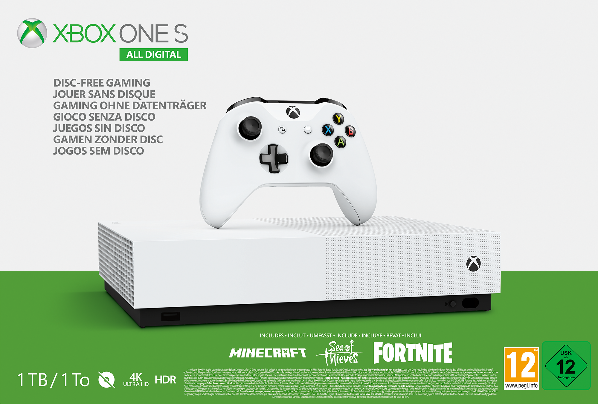 MICROSOFT Xbox One S 1TB All Digital Edition weiß (Konsole ohne optisches Laufwerk) + 3 Spiele