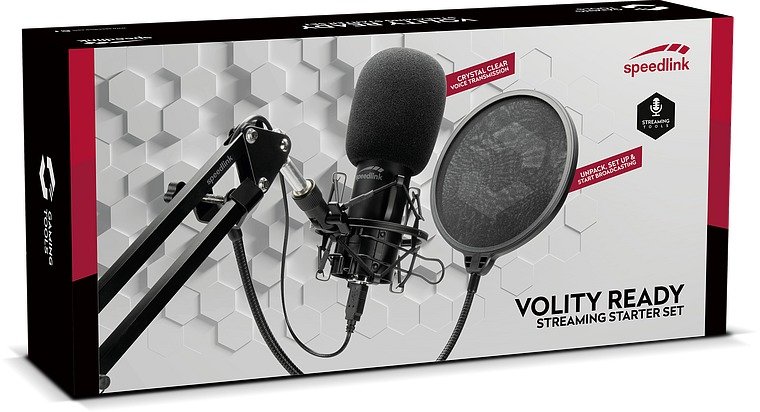 Speedlink Volity Ready Streaming Starter Set, Mikrofon, Ständer und Pop-Filter.