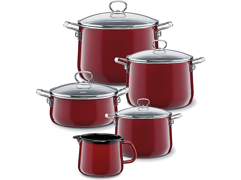 Riess Rosso Kochtopfset (5 tlg., alle Herdarten, Weinrot, Emaille)