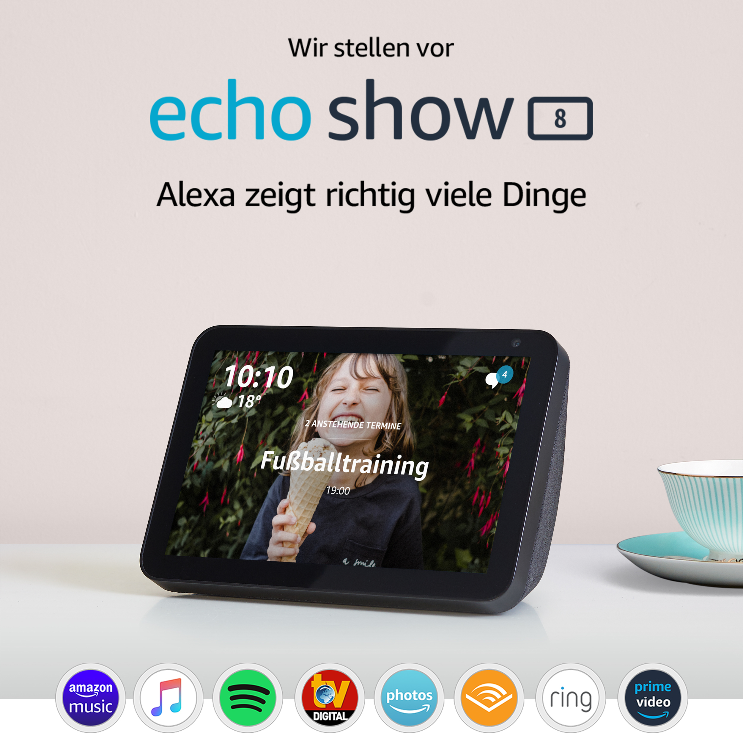 AMAZON Echo Show 8 Smart Display mit 8 Zoll großem HD-Bildschirm Smart Speaker, Anthrazit Stoff