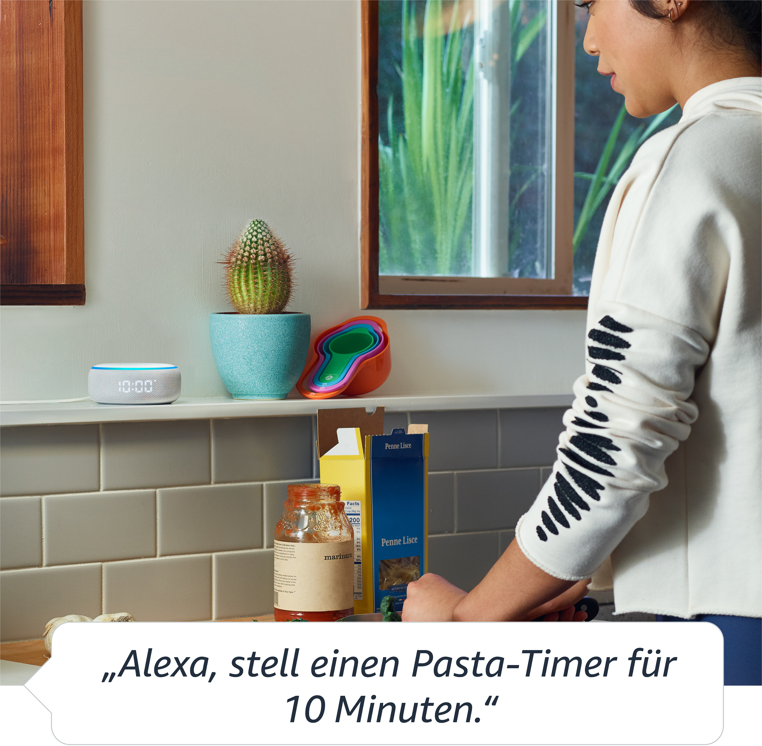 AMAZON Echo Dot (3. Gen.) Smarter Lautsprecher mit Uhr und Alexa, Sandstein Stoff