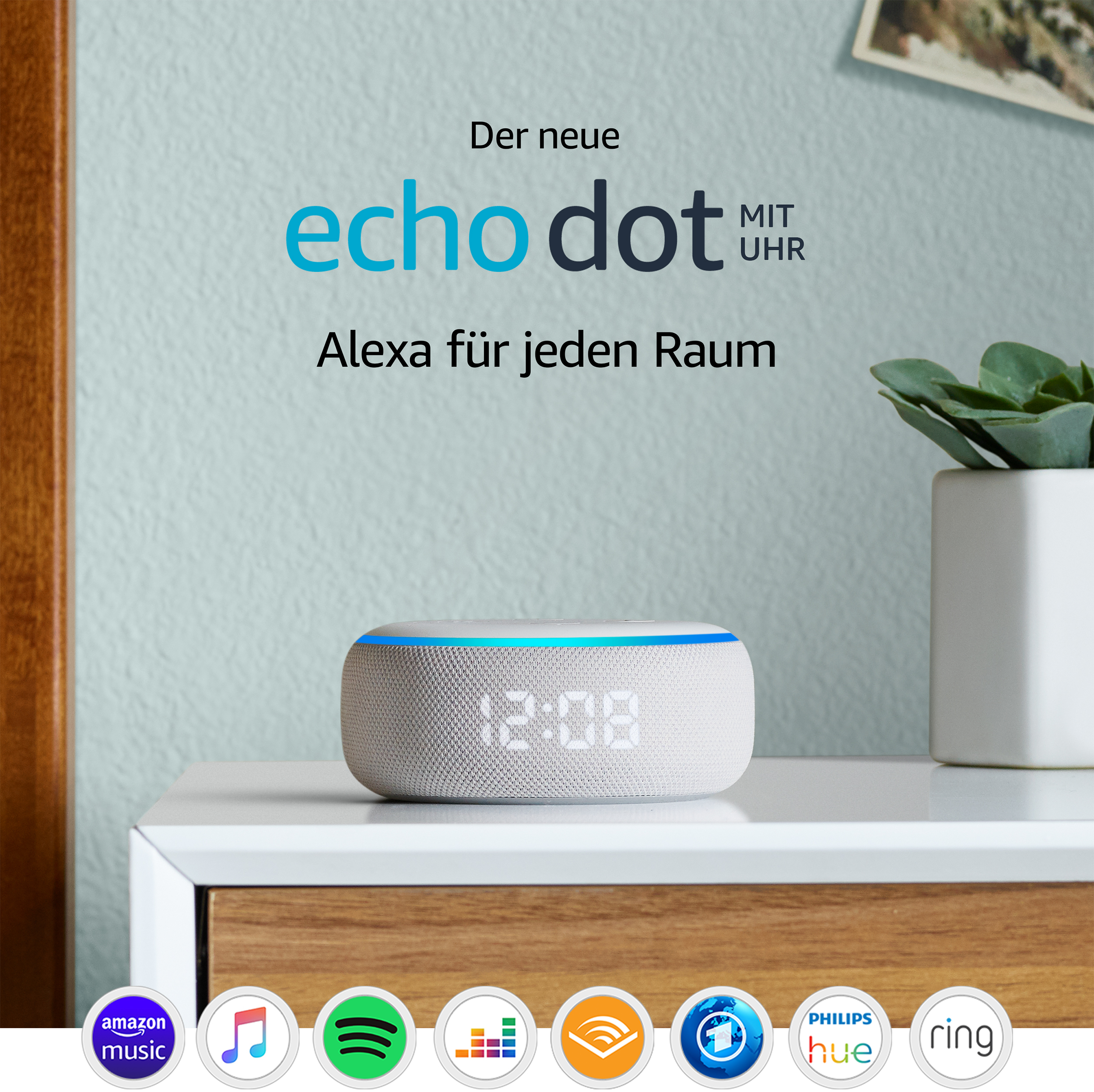 AMAZON Echo Dot (3. Gen.) Smarter Lautsprecher mit Uhr und Alexa, Sandstein Stoff