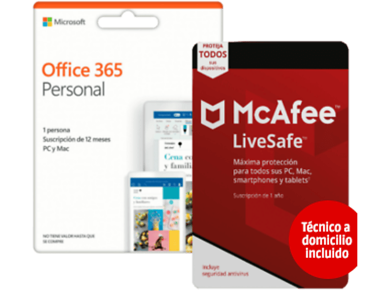 Pack Office 365 Personal + Antivirus McAfee 2019 + Técnico a domicilio