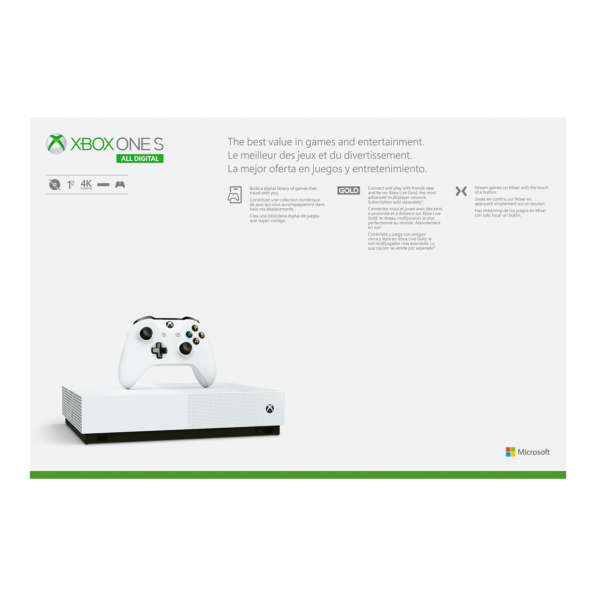 MICROSOFT Xbox One S 1 TB All Digital 2.0