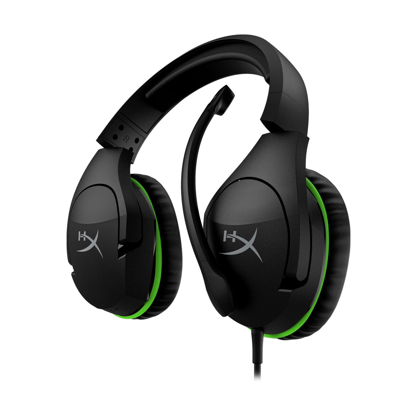 Schwarzes und grünes Gaming-Headset mit Mikrofon.
