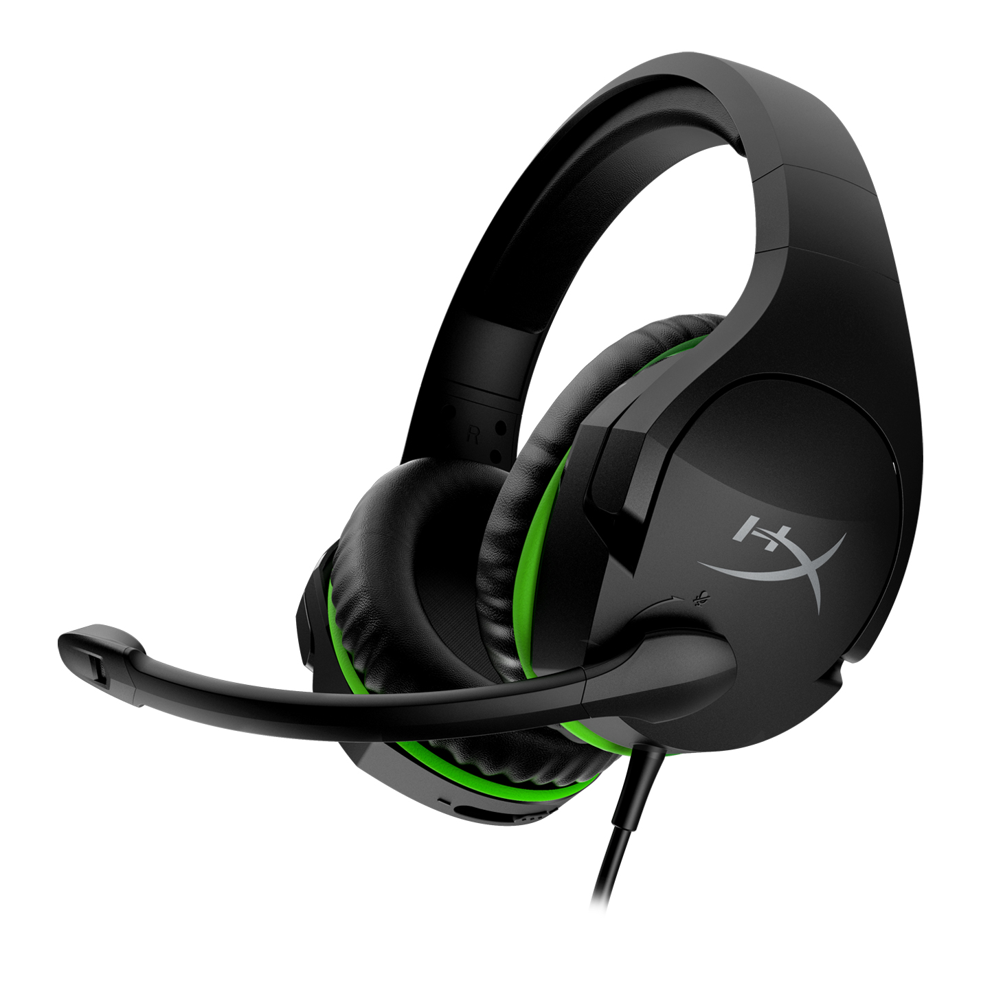 Schwarzes und grünes Gaming-Headset mit Mikrofon.