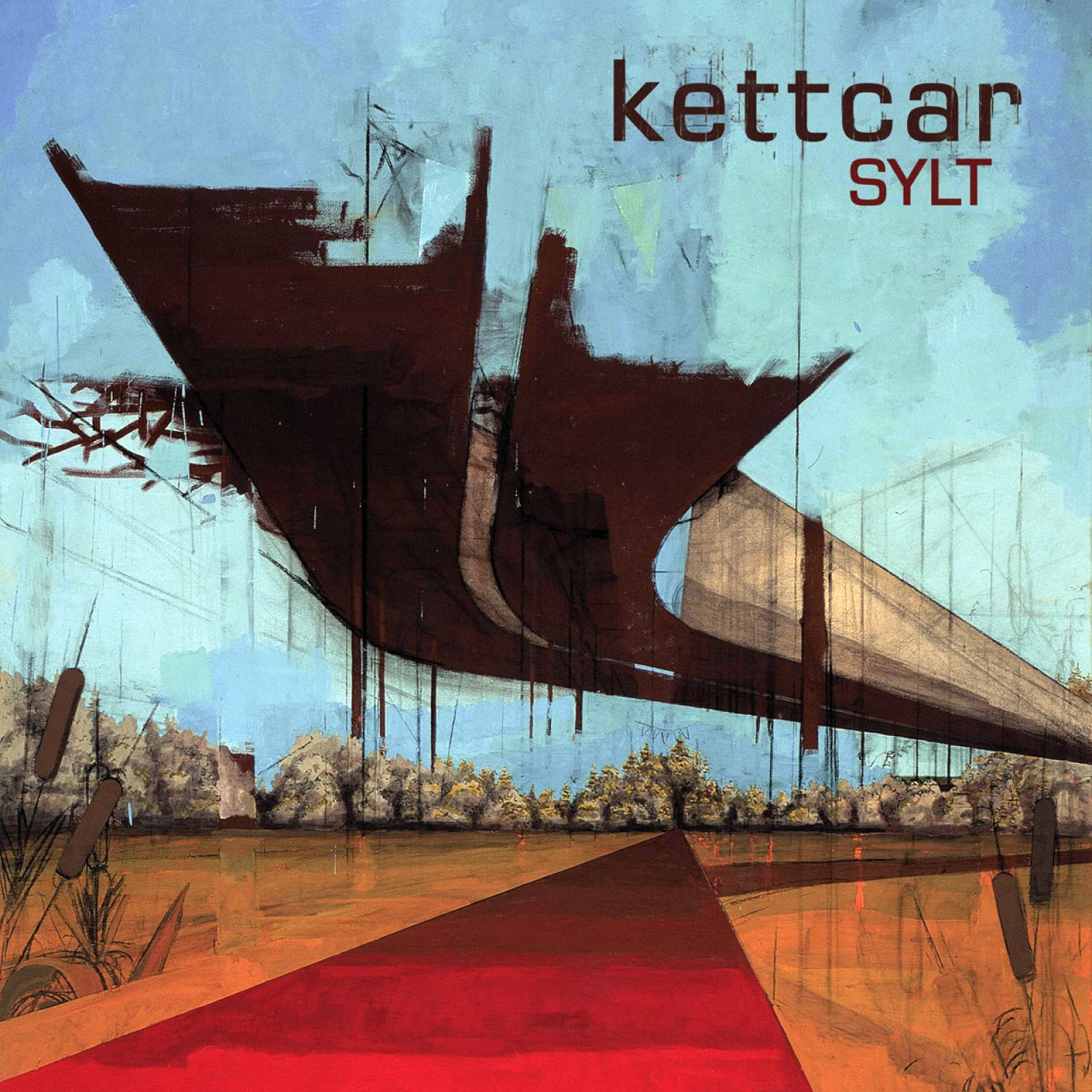 Albumcover: Kettcars SYLT, abstrakte Kunst eines Schiffs oder einer Struktur auf einer roten Straße.