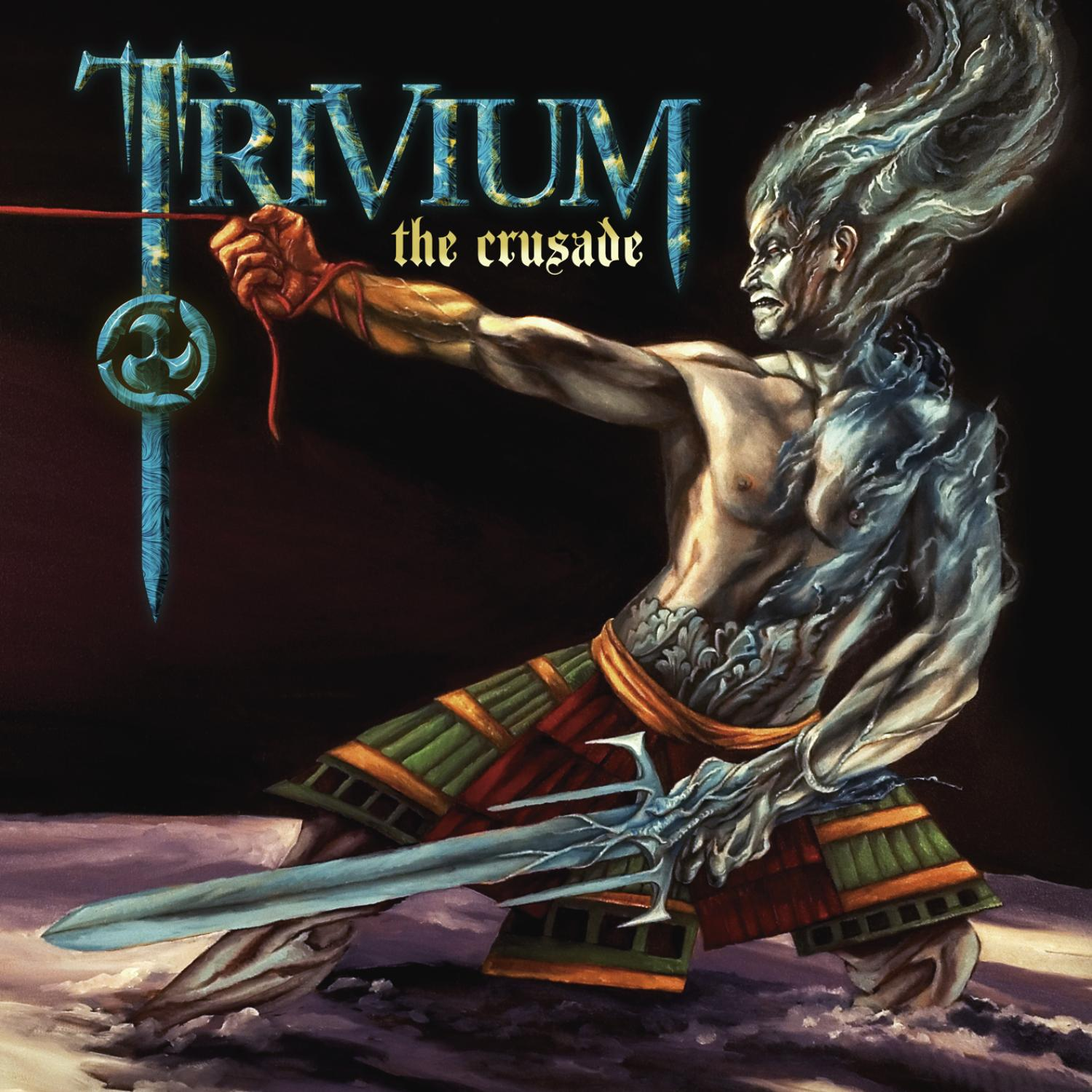 Albumcover 'Trivium: The Crusade' mit einem Fantasy-Krieger, der einen Bogen spannt.