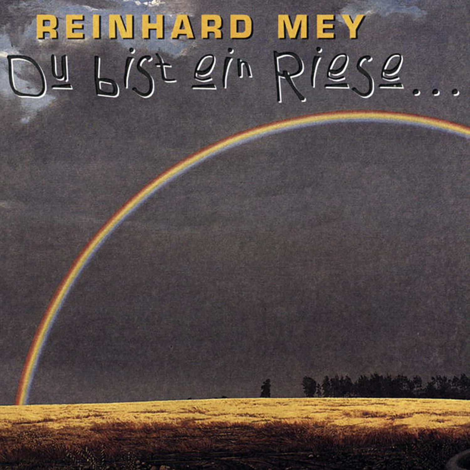 Albumcover. Regenbogen über einem Feld. Text: Reinhard Mey. Titel: Du bist ein Riese...