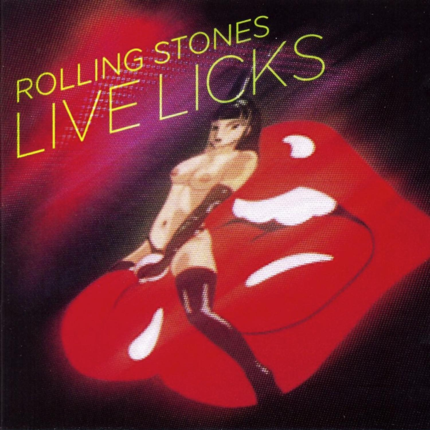 Rolling Stones Albumcover. Eine Frau mit roten Lippen und einer Zunge im Hintergrund.