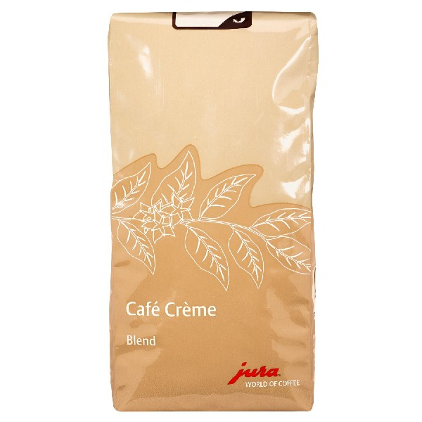 Jura Cafe Creme worek z kawą. Szczegóły tekstu i wzór kawy, izolowany na białym.