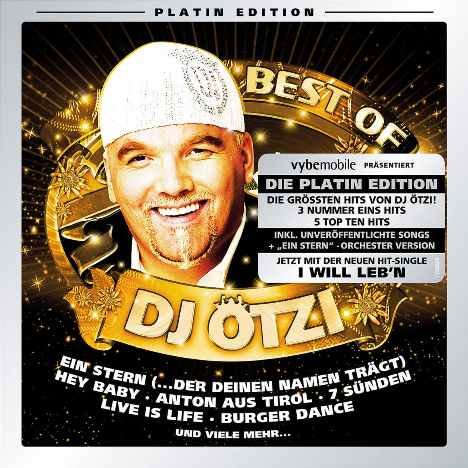 CD-Cover mit DJ Ötzi, Text auf Deutsch und goldenem Design.