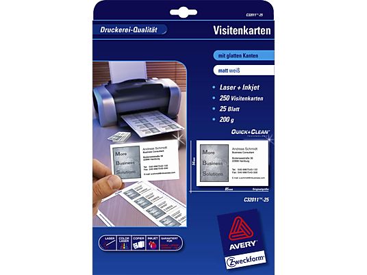 ZWECKFORM Superior Cartes de visite, 85 x 54 mm, 250 cartes - 