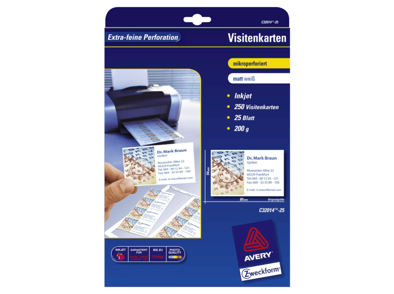 Avery Zweckform C314 25 Visitenkarten 250pcs Visitenkarte Papier Kaufen Mediamarkt