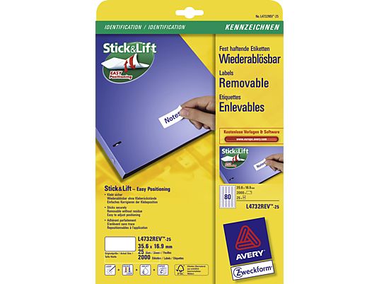 ZWECKFORM Etiquettes enlevables, 35.6 x 16.9 mm, 2000 Etiketten -  (Blanc)