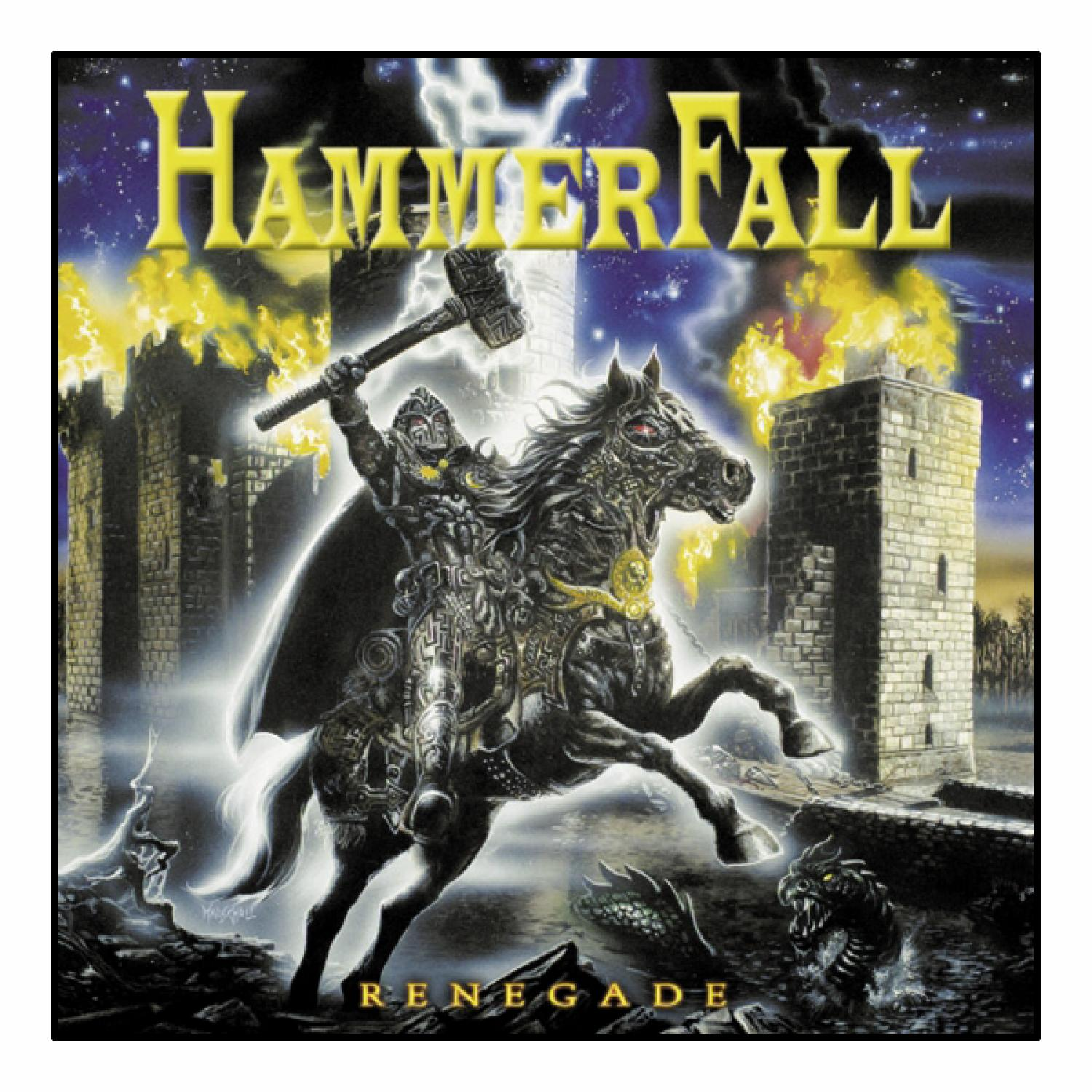 Albumcover: ein Ritter auf einem Pferd, Flammen und eine Burg. Der Albumtitel lautet 'Renegade'.