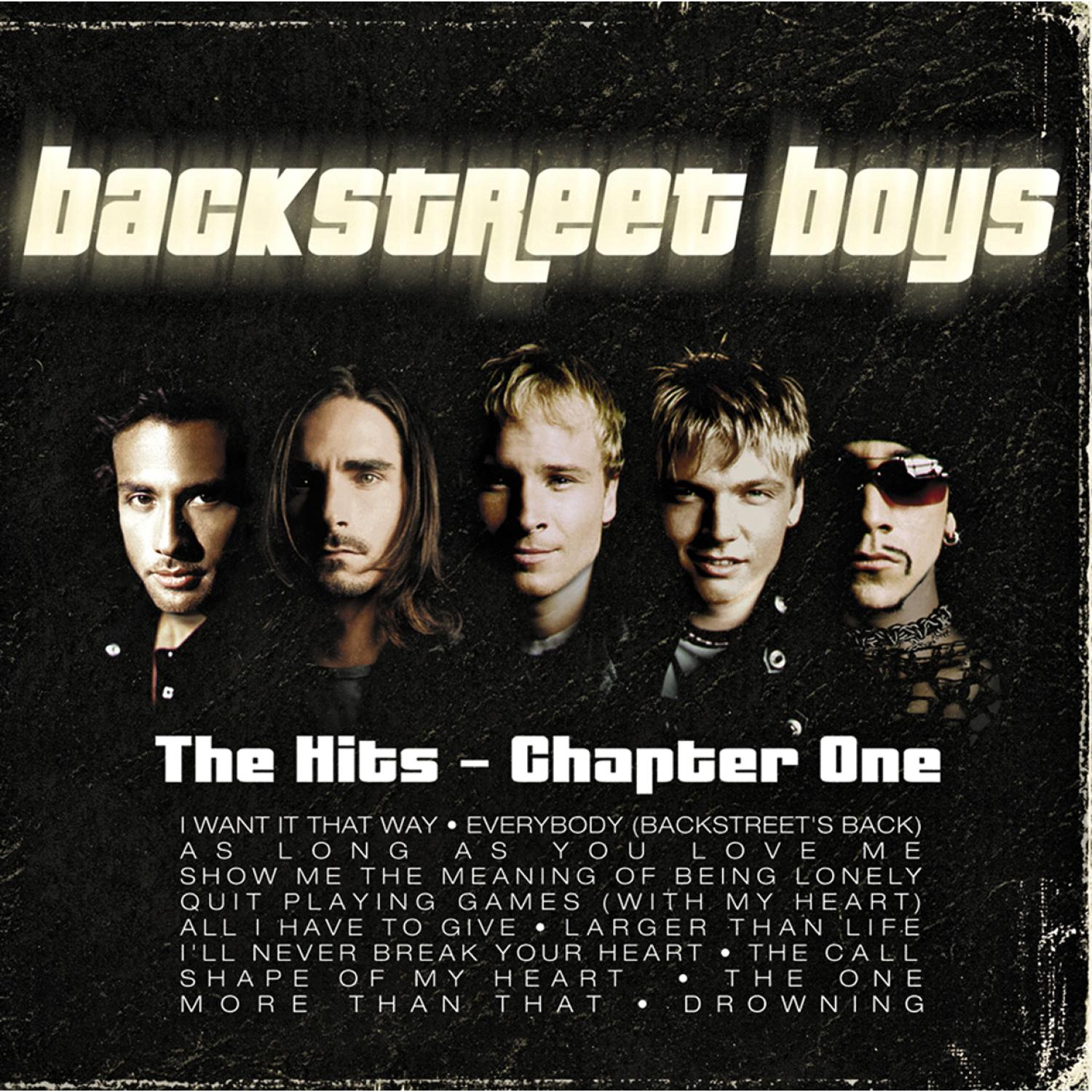 Albumcover. Fünf Männer vor dunklem Hintergrund. Text: Backstreet Boys, The Hits - Chapter One.